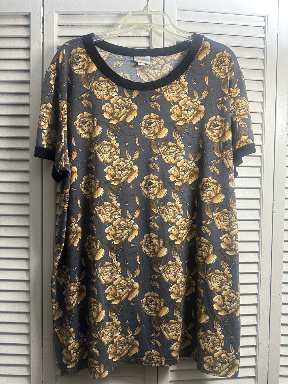 LuLaRoe Grey Tunic with Gold Floral Print